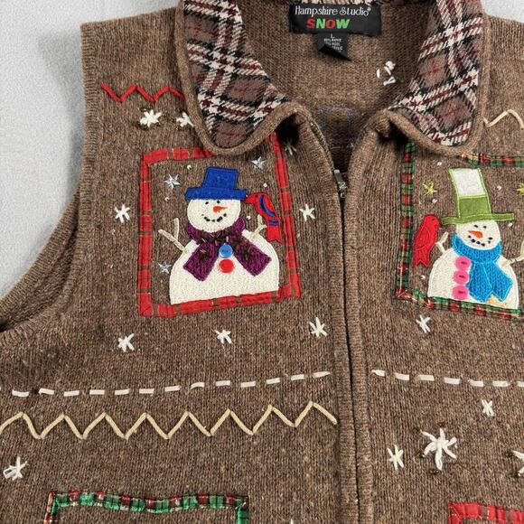 Vintage 90s Snowman Sweater Vest Sz Large Ugly Christmas Knit Retro GrandmaCore - Picture 3 of 13